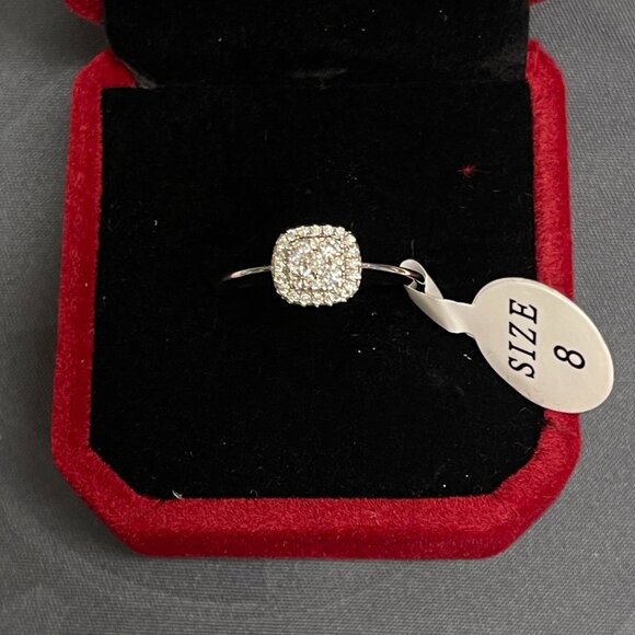 GRA Certified Moissanite Halo Ring 925 Sterling Silver Cushion Cluster - Size 8
